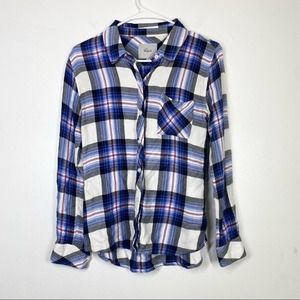 RAILS Plaid Button Up Flannel Shirt Blouse Blue Purple Preppy XS